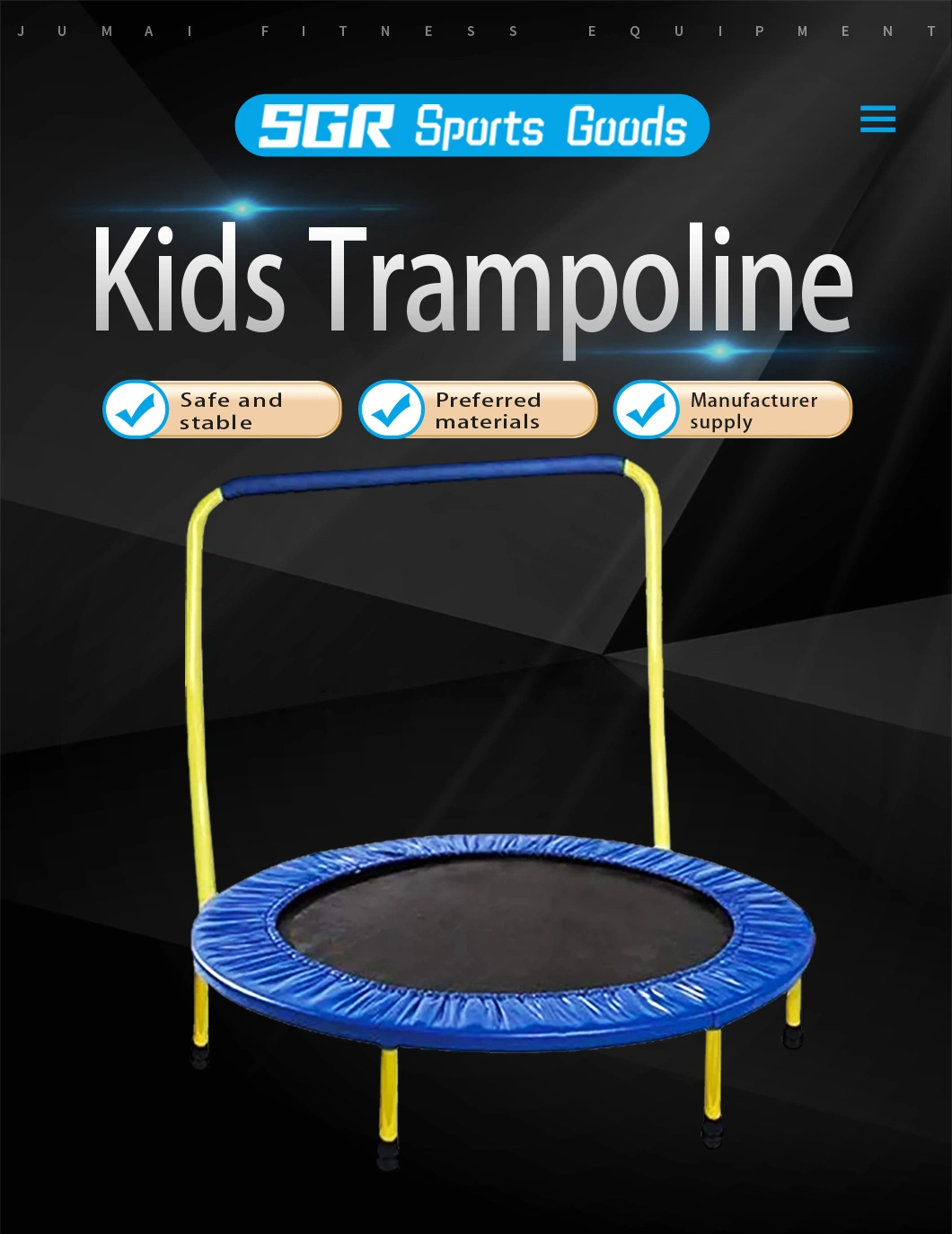 Home Gym Folding Trampolines Kids Single Jumping Kids Trampoline with Armrest