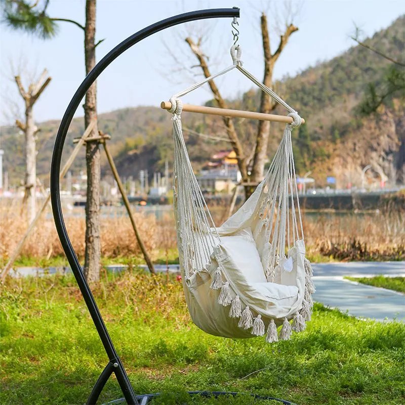 Outdoor Hanging Camping Hammock Chair Portable Canvas Swing Chair with Cushion