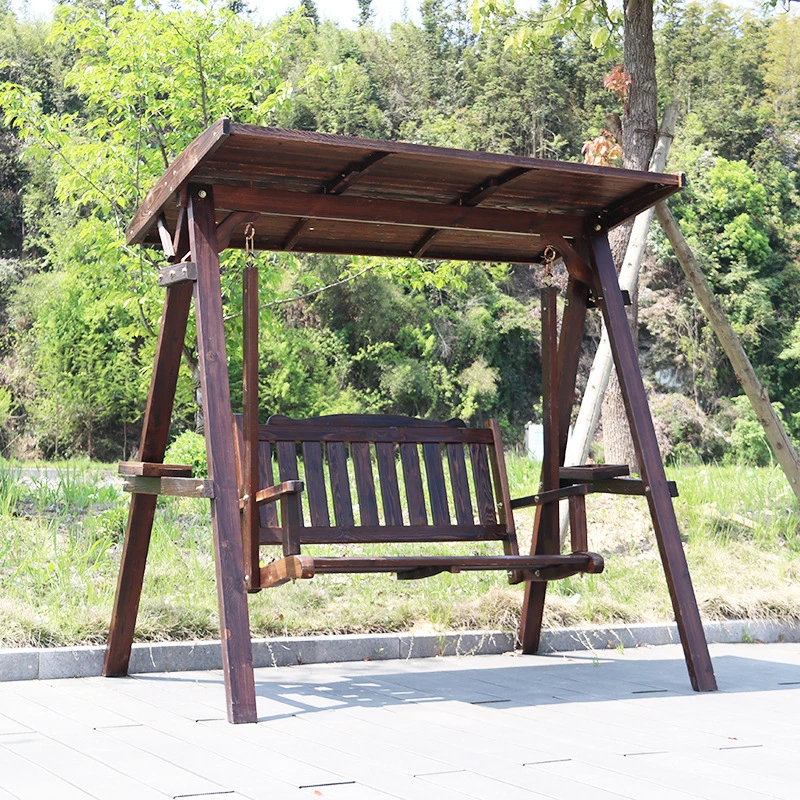 High Quality Outdoor Wooden Log Swing Modern Garden Decoration Furniture Chair Porch Swing