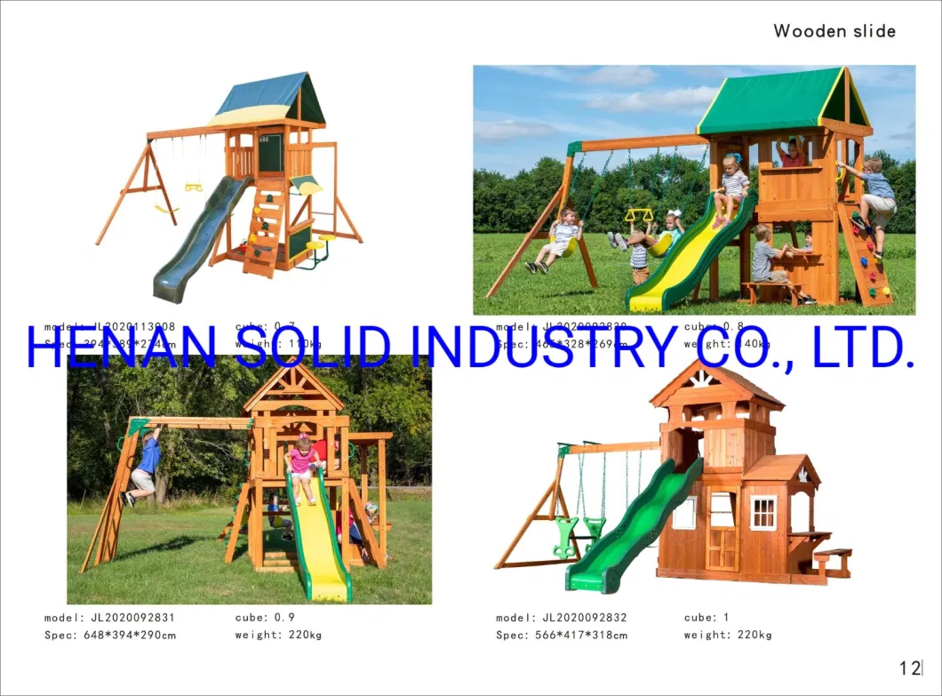 Safety Outdoor Wooden Double Play Center Slide Swing Set for Children