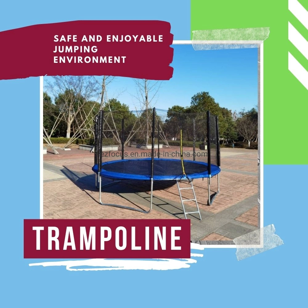 Safety Jumping Mat Spring T-Hook Safety Enclosure Net Trampoline with Ladder Pole Secure Include All Accessories, Great for Outdoor Activities Bl14472