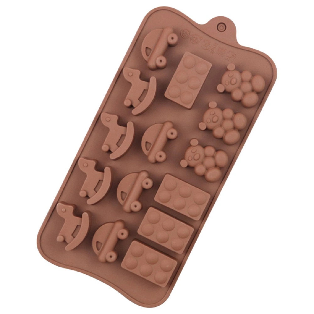 Silicone Chocolate Mold, Toy Series, Rocking Horse, Car, Toy Brick Blocks and Teddy Bear, Non-Stick, Food Grade Silicone, Baking Mold or Ice Tray Wbb17536