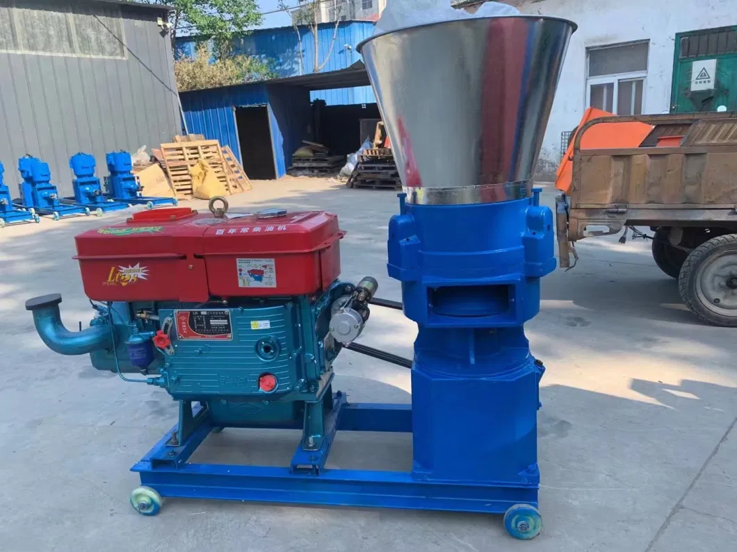 8-15-22-30-42-55 Hourseppower Diesel Engine Pelletizer 100kg/H 300kg/H 500kg/H 800LG/H 1200kg/H Flat Die Diesel Feed Pellet Machine with Low Price