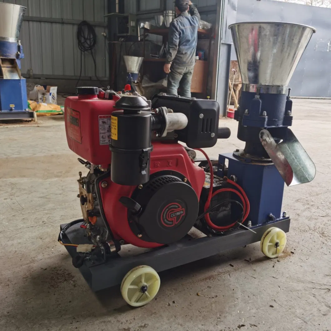 8-15-22-30-42-55 Hourseppower Diesel Engine Pelletizer 100kg/H 300kg/H 500kg/H 800LG/H 1200kg/H Flat Die Diesel Feed Pellet Machine with Low Price