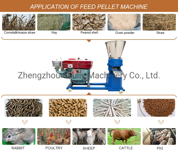 Diesel Engine Poultry Animal Flat Die Chicken Cow Feed Pellet Making Machine