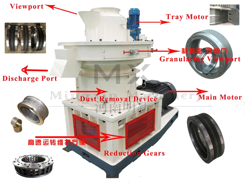 Factory Supply 1-3t/H Rice Husk Pelletizer Biomass Ring Die Wood Pellet Mill