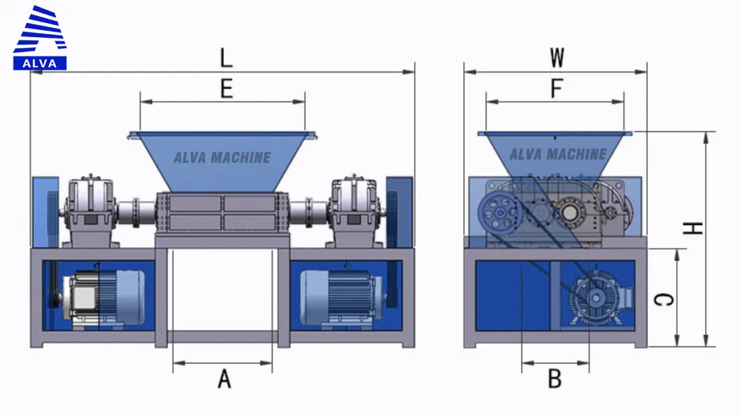 China Alva Machine Quality Plastic Recycling Machine Two Shaft Shredder