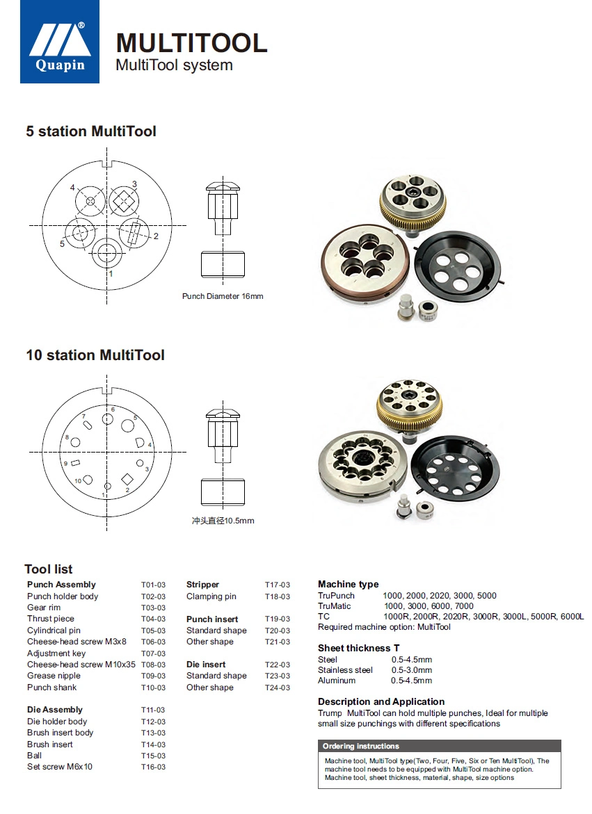 CNC Punch Press Tool Die Trumatic Machine 5 Station Multitool