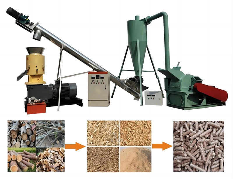 300kg/H Wood Pellets Production Line for Crushing, Drying, Lifting, Granulating, Cooling, Packaging
