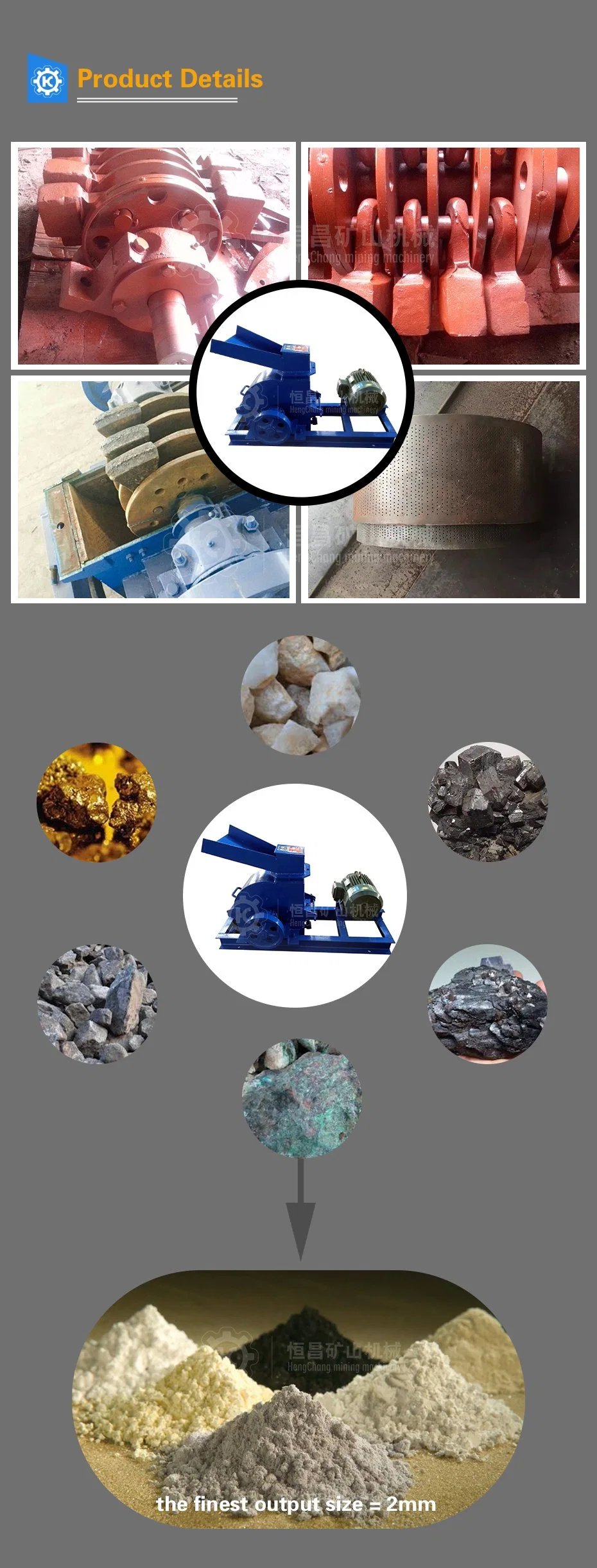 Small Capacity Gold Mining Machinery Coal Ore Glass Granite Limestone Gravel Sand Stone Hammer Mill Crusher Gold Rock Hammer Mill for 2mm Discharge