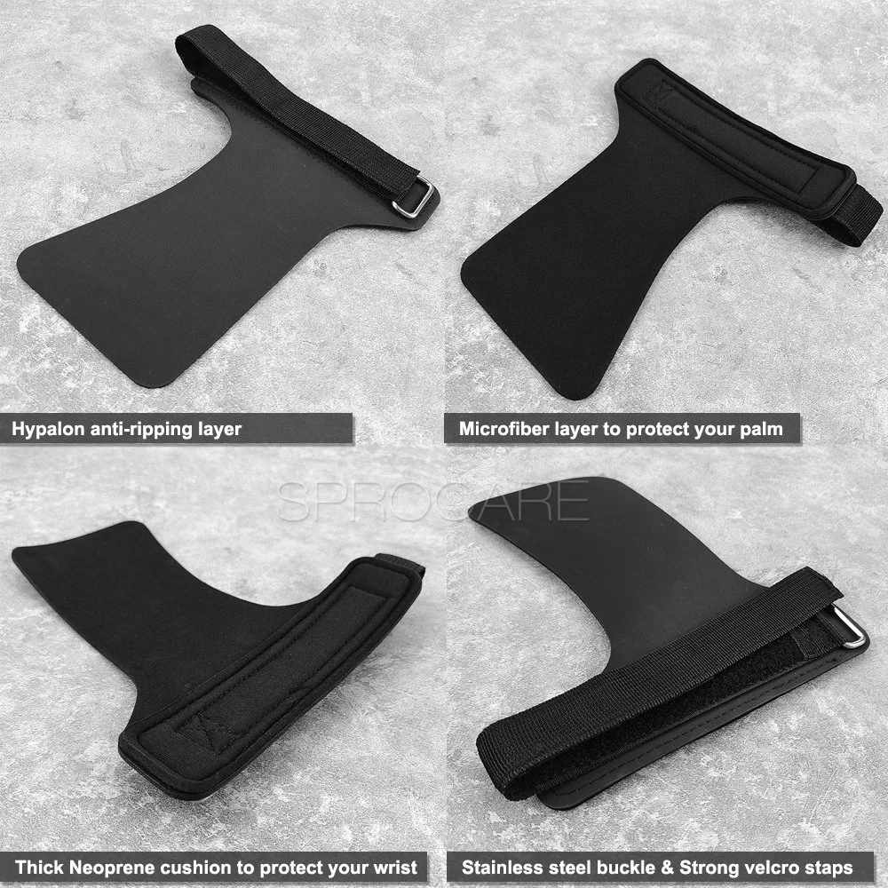 Gymnastic Crossfit Black No Hole Fingerless Hypalon Hand Grips Palm Guards Calleras