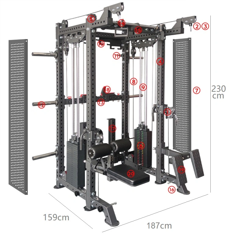 Commercial Fitness Equipment Power Rack Multi Rack Smith Machine for Professional Group Training with Lat Pull Down Pulley System