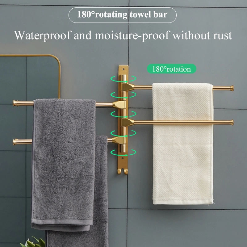 Toilet Towel Rack Rotating Movable Multi-Rod Space Aluminum Bathroom Towel Bar