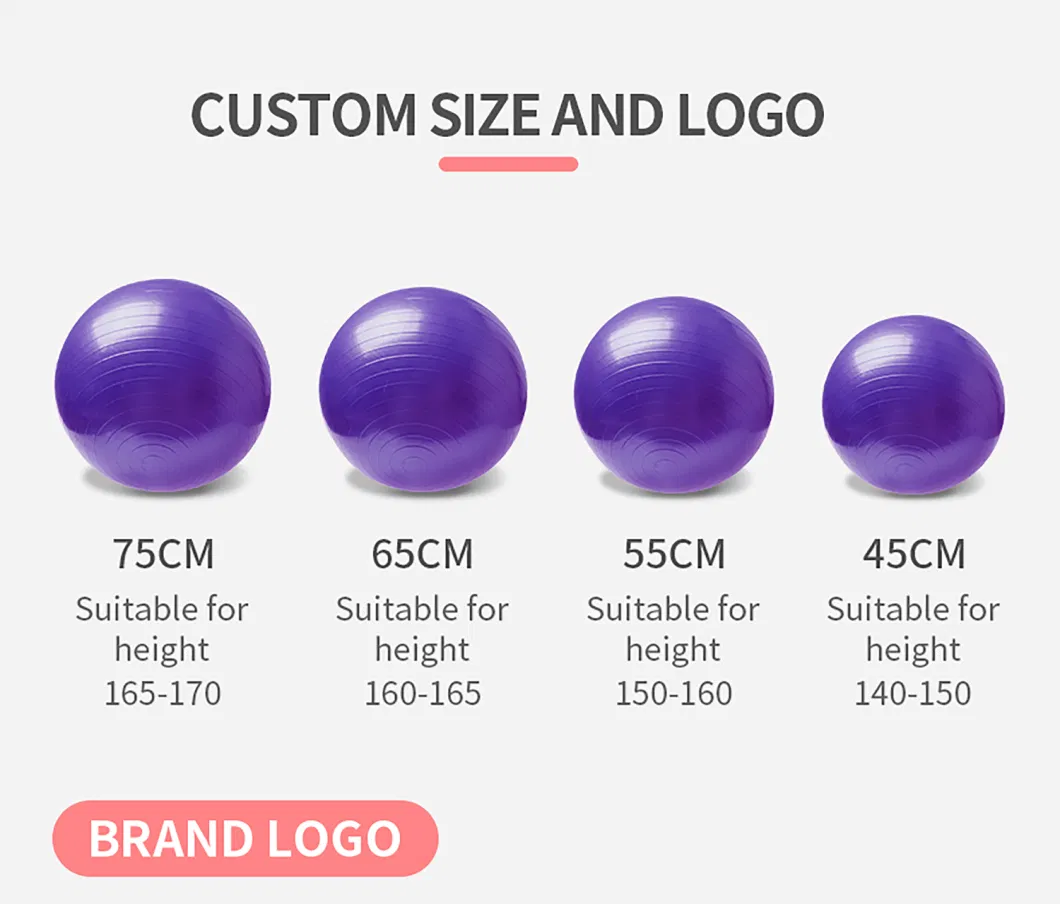 Custom Logo Anti Burst Big Core Pilates Wholesale 45cm 55cm 65cm 75cm PVC Yoga Ball