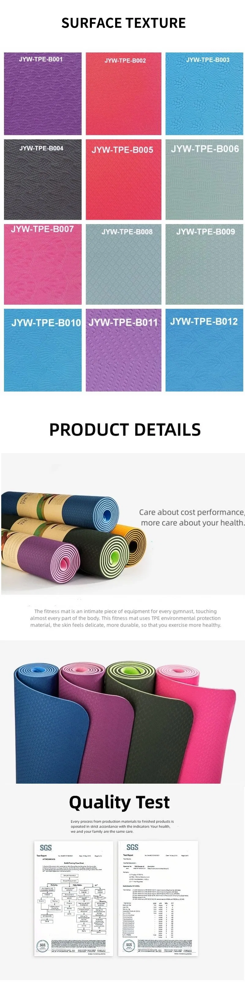 High Quality Non Slip Eco-Friendly Fitness Exercise Pilates Exercise Double Layer TPE Yoga Mat