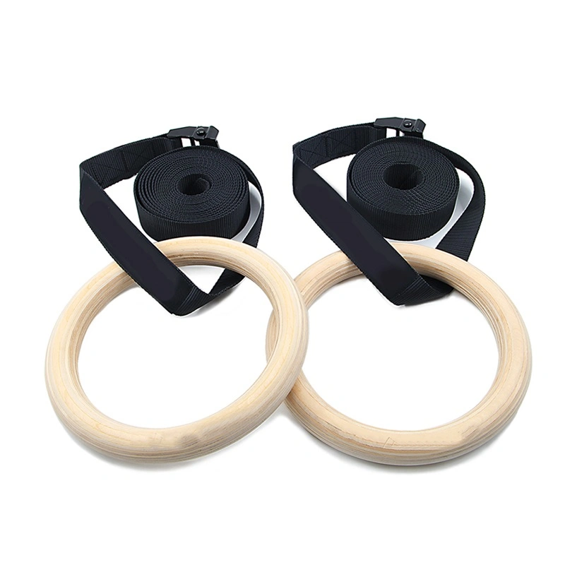 Factory Direct Sale Wooden Gym Rings Gym Exercise Gymnastic Rings with Training