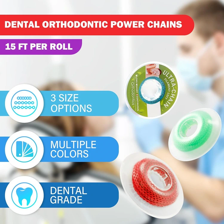 SJ Supply Dental Orthodontics Plastic Power Chains Colored Elastomeric Rubber Band for Braces OEM Wholesale