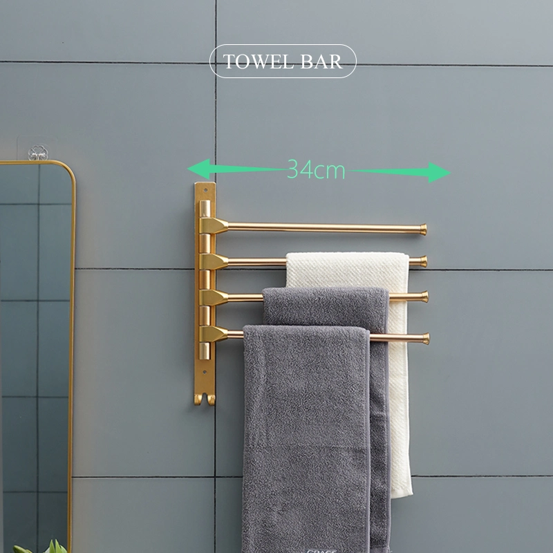 Toilet Towel Rack Rotating Movable Multi-Rod Space Aluminum Bathroom Towel Bar