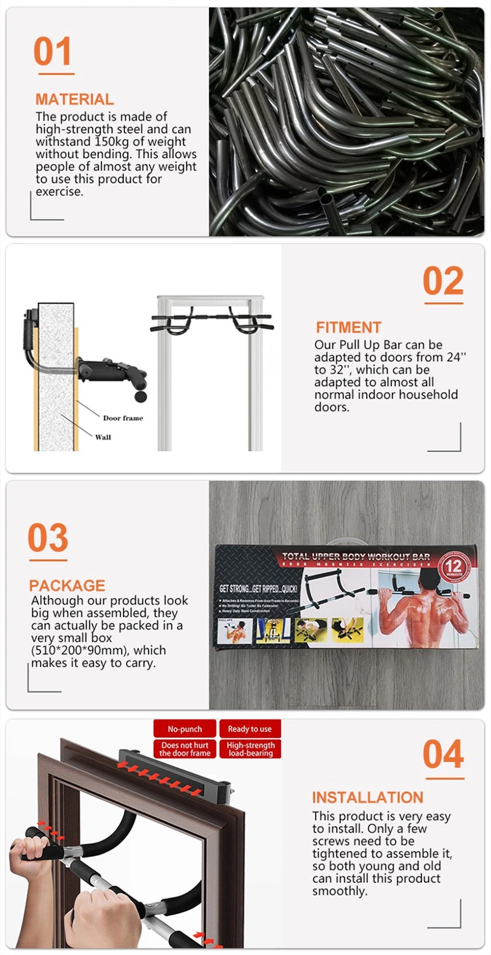 Wall Mounted Multifunctional Iron Gym Pull up Chin up Bar