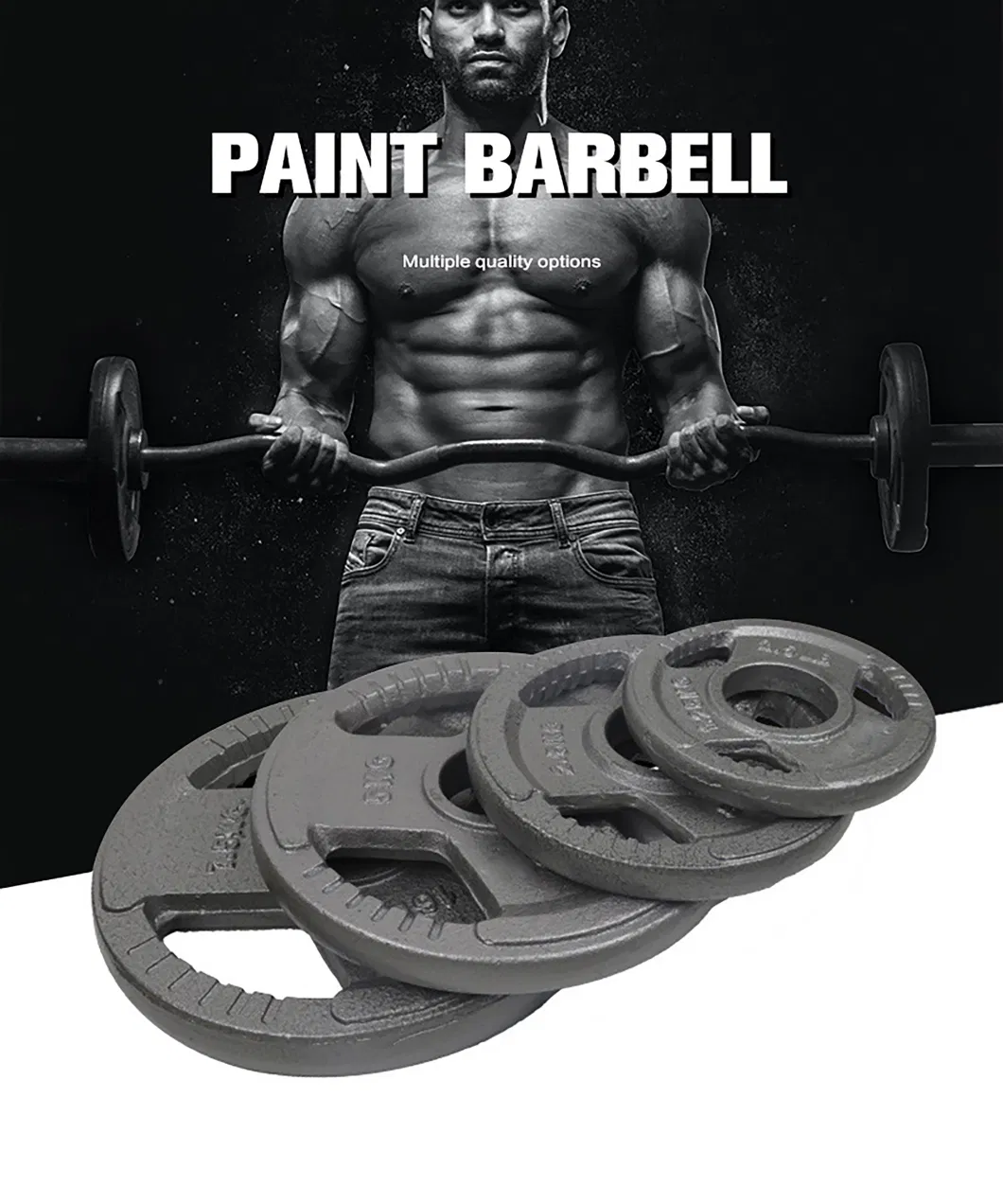 Gym Commercial Triple Holes Baking Hand Grip Oly Barbell Plate Cast Iron Barbell Weight Plate