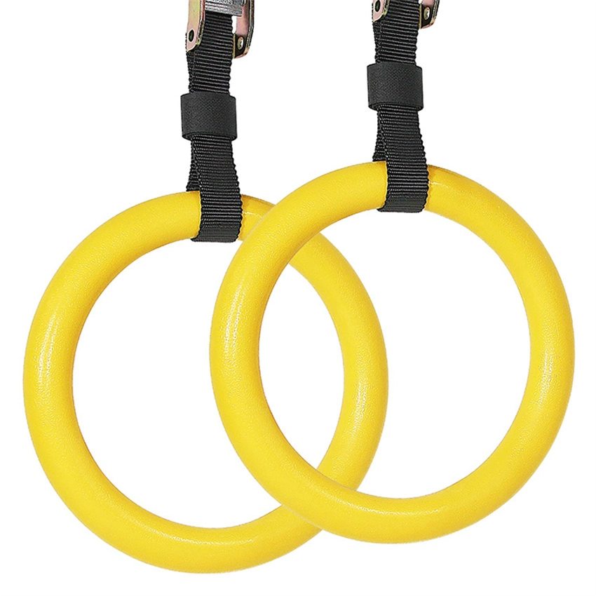 Custom Logo Colorful Fitness Exercise Gym ABS Ring Plastic Gymnastic Rings with High Strength Polyester Straps and Adjustable Buckles