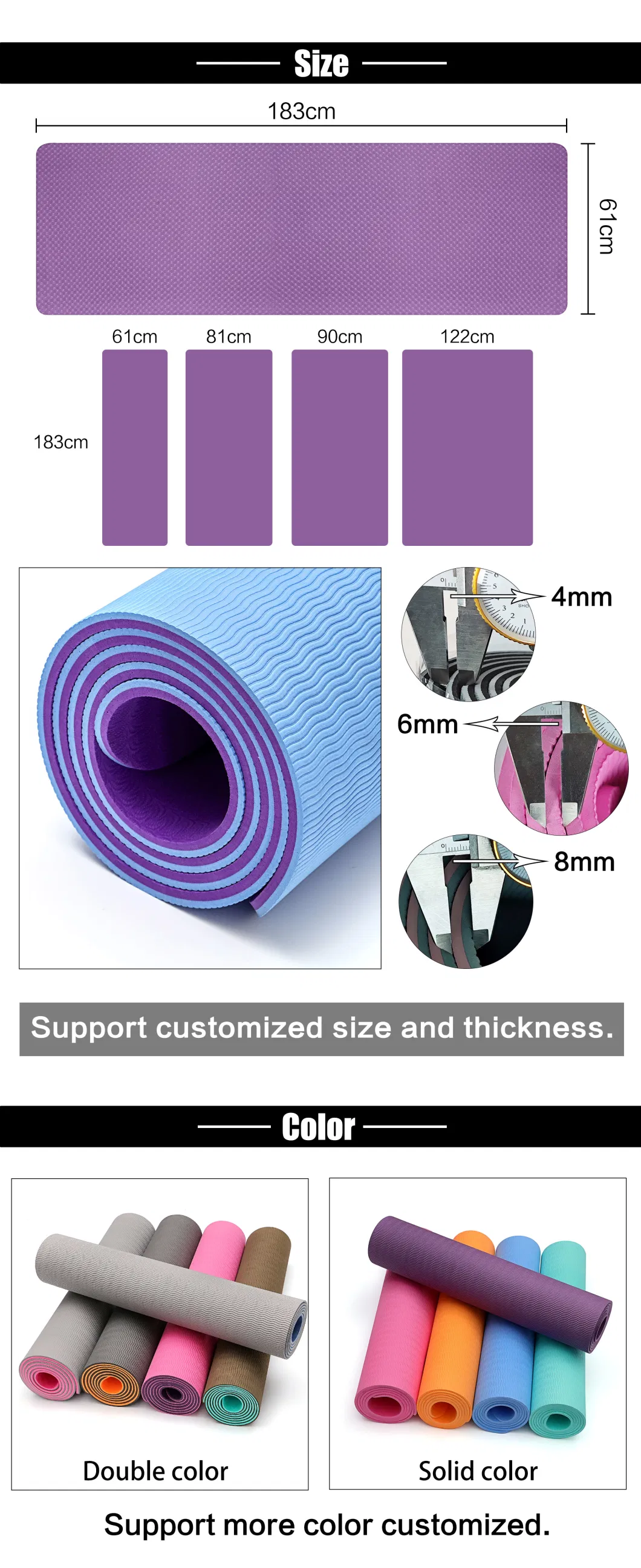 Custom Size High Density Exercise Yoga Mats Non Slip Eco Friendly for Yoga Fitness Training