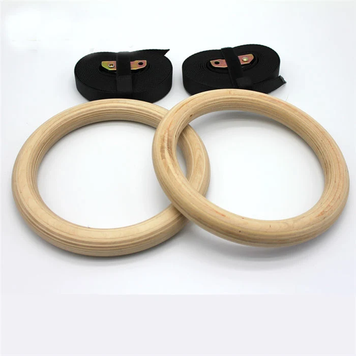 New Gym Adjustable Straps Equipment Wooden Gymnastic Rings