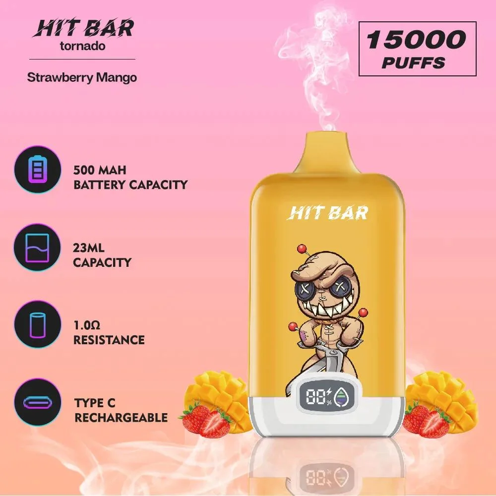 Cute Compact Box-Shaped Design Type-C Rechargeable Disposable Vape Hit Bar Tornado 15000 Puff