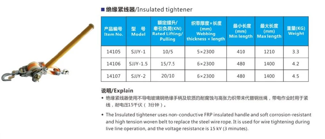 Handle for Line Tightening in Live Work Japanese Cable Load Machine Tensioner 1.5t Hand Insulated Wire