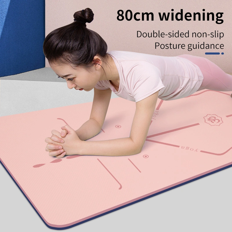 Wide TPE Anti-Slip Yoga Gym Mat with Posture Guide Line