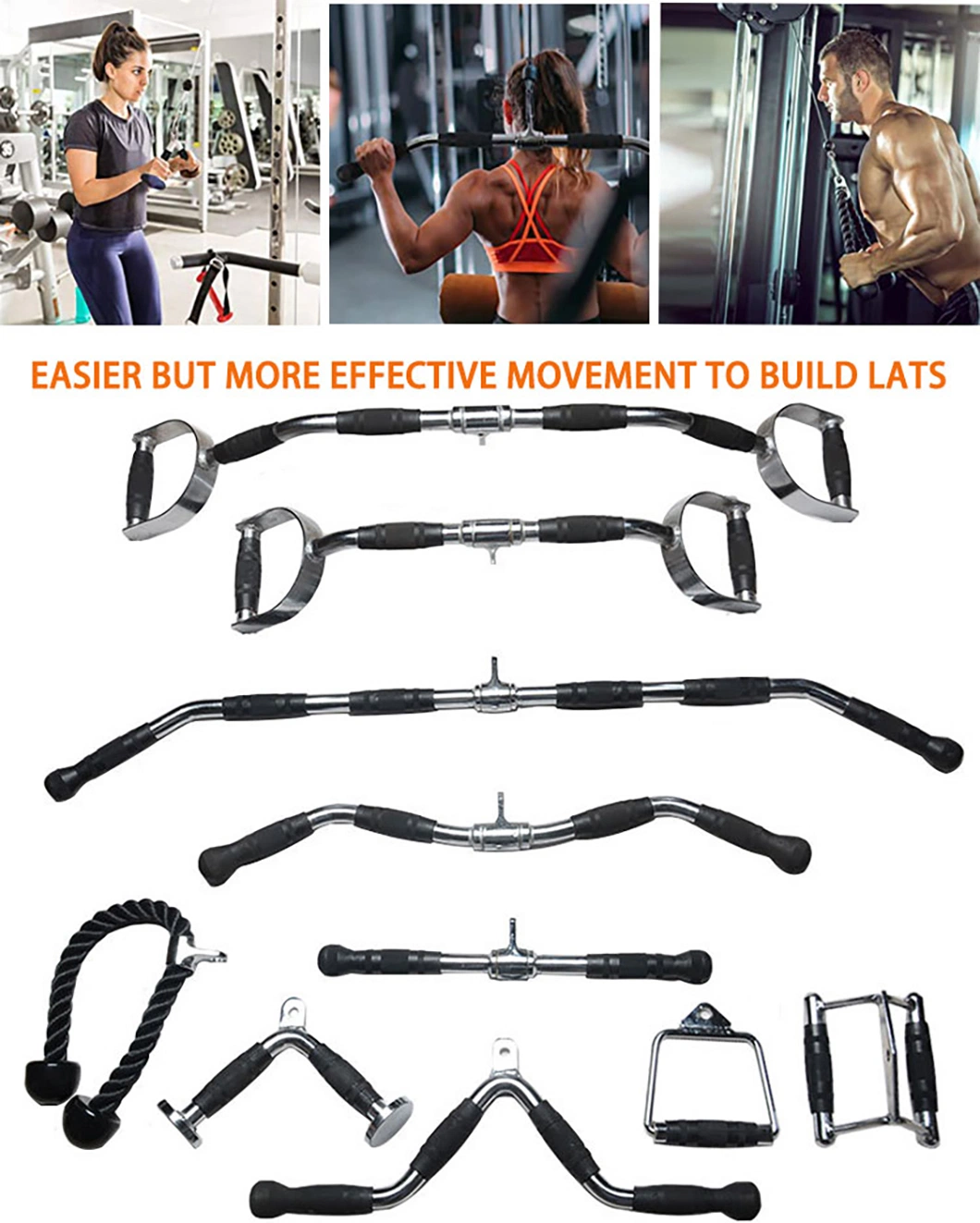 Factory Direct Sale Pull Down up Attachment Cable Machine Accessories Gym /Home Fitness Weight Training Lat Pull Down Bar