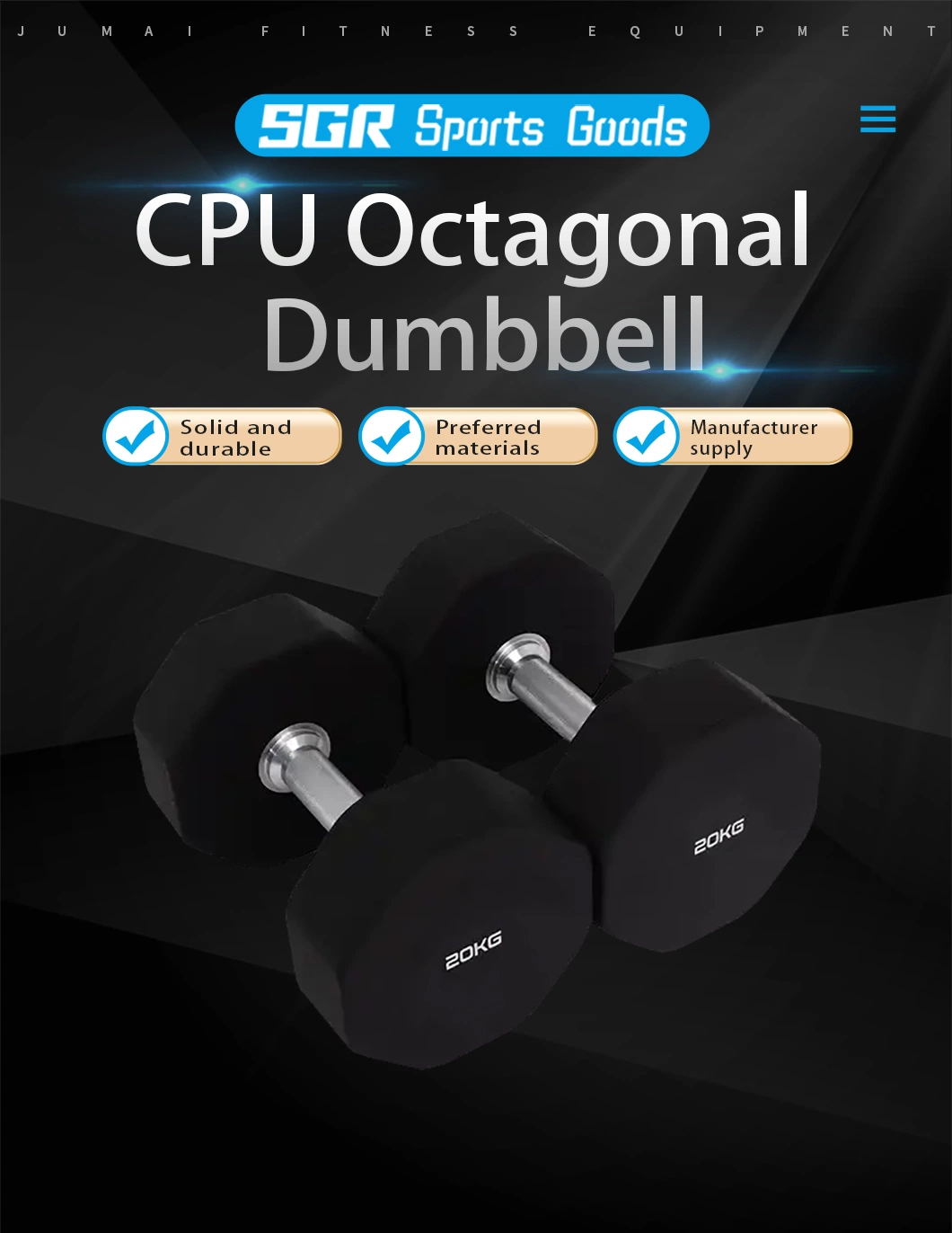 Rubber Coated Pure Steel Dumbbells CPU Octagonal Dumbbell