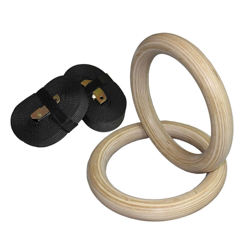 Gymnastic Rings with Buckle Straps Wooden Fitness Gym Rings 28mm