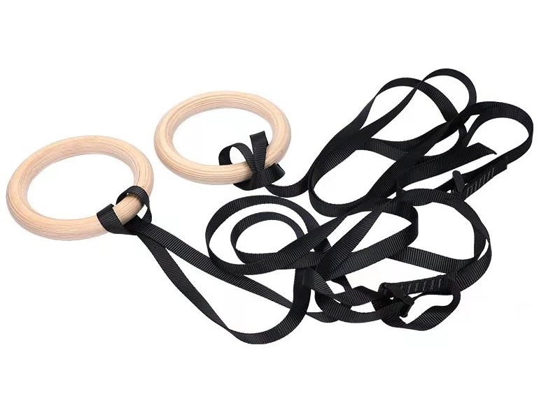 Exercise Pull up Gym Rings Yoga Wooden with Safe Strap
