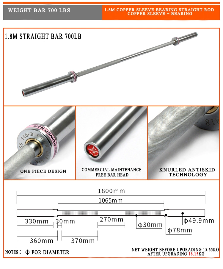 Hot Selling Commercial Luxury Straight Barbell Bar Gym Exercise Equipment Standard Barbell Bar