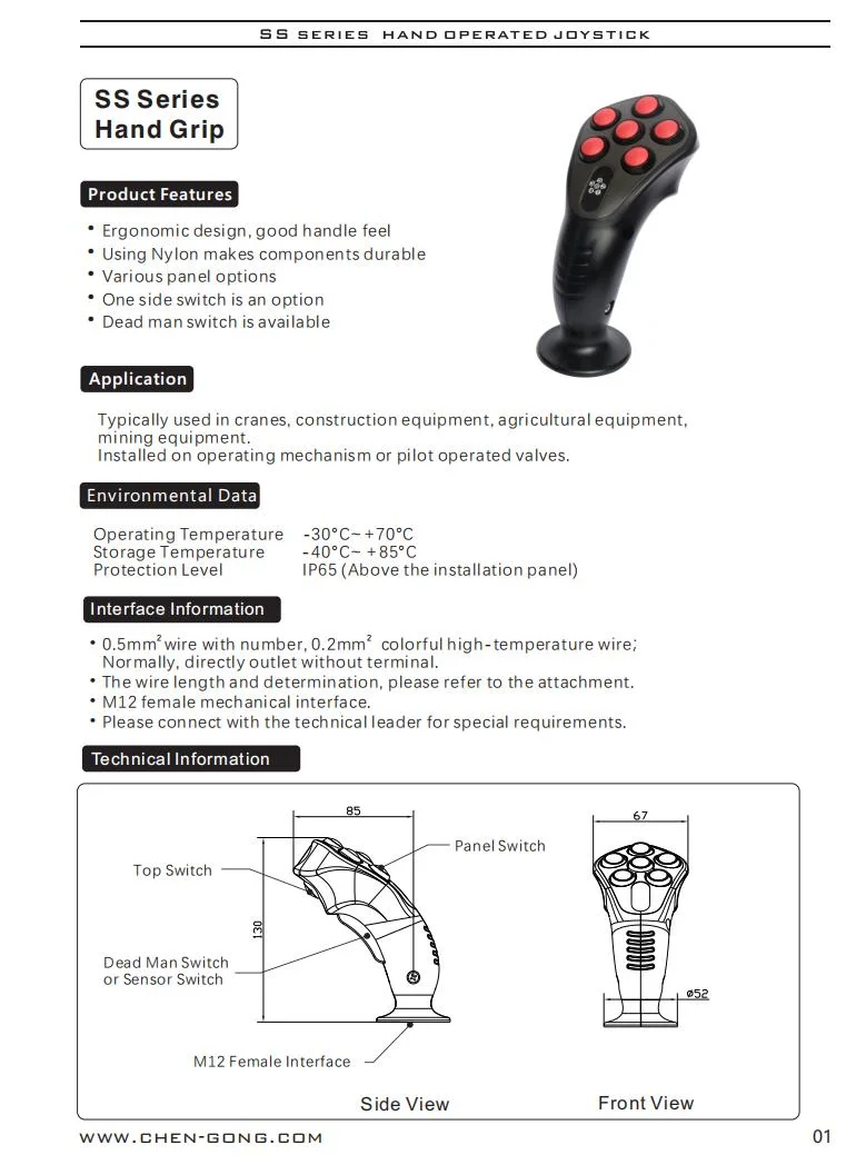 Various Panel Options Ss Series Hand Grip Industrial Control Joystick Handle