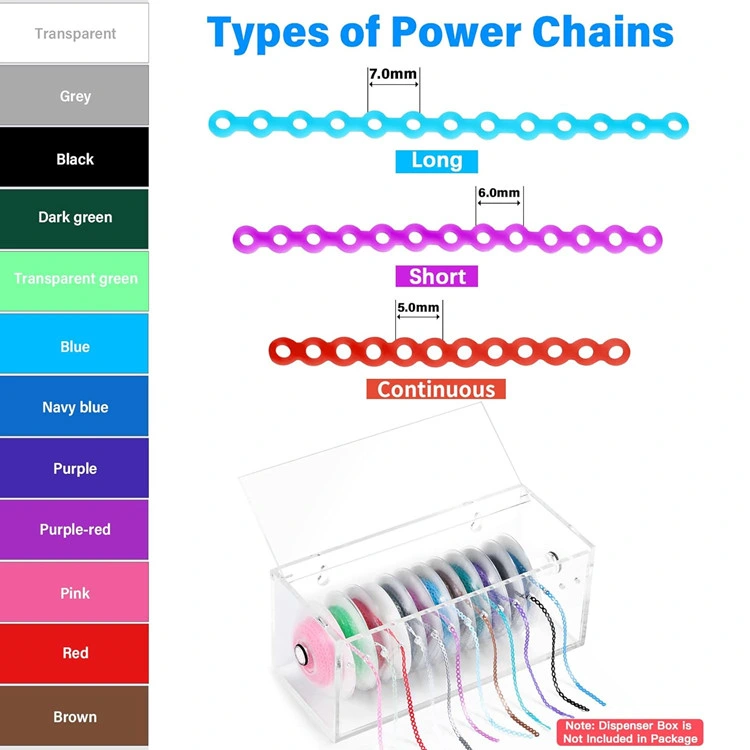 SJ Supply Dental Orthodontics Plastic Power Chains Colored Elastomeric Rubber Band for Braces OEM Wholesale