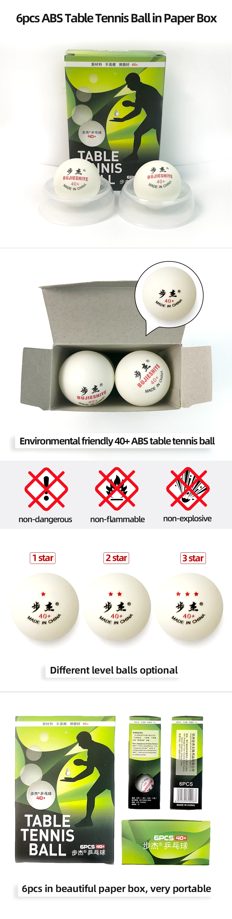 0-3 Star Ping Pong Balls Good Quality ABS 6PCS Pack Table Tennis Balls