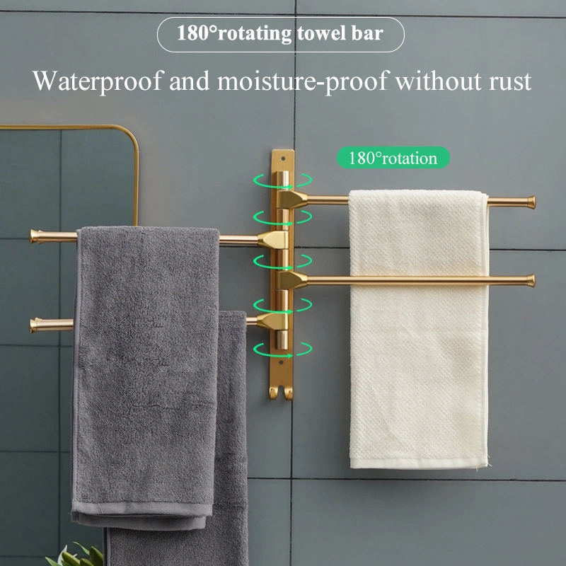 Aluminum Toilet Rotating Movable Multi-Rod Bathroom Towel Bar Wall Hanging Towel Rod