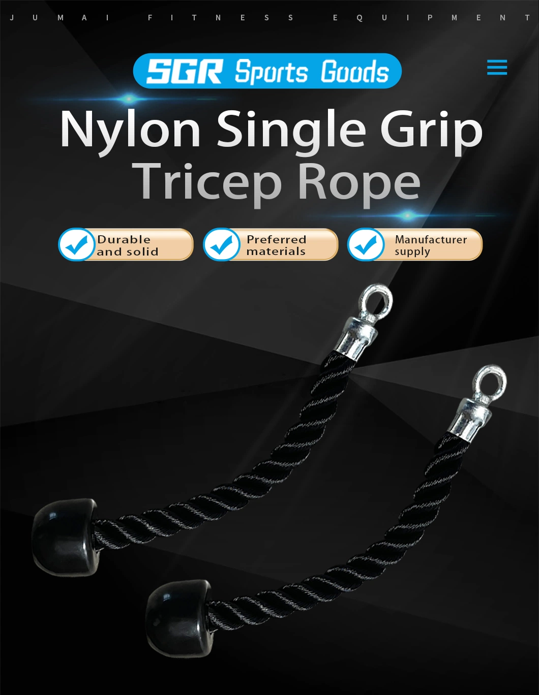 Gym Pull Down Rope Nylon Single Grip Tricep Rope Cable Attachments