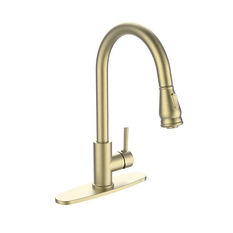 Sanipro Grifos De Cocina Utility Commercial High Pressure Brushed Gold Single Handle Pull Down Rotatable Kitchen Sink Faucets