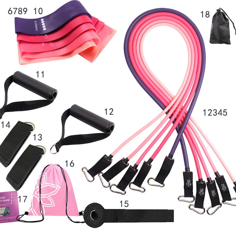 Personalized Logo 11-Piece Resistance Bands Set, 100lbs/150lbs Exercise Tube Band