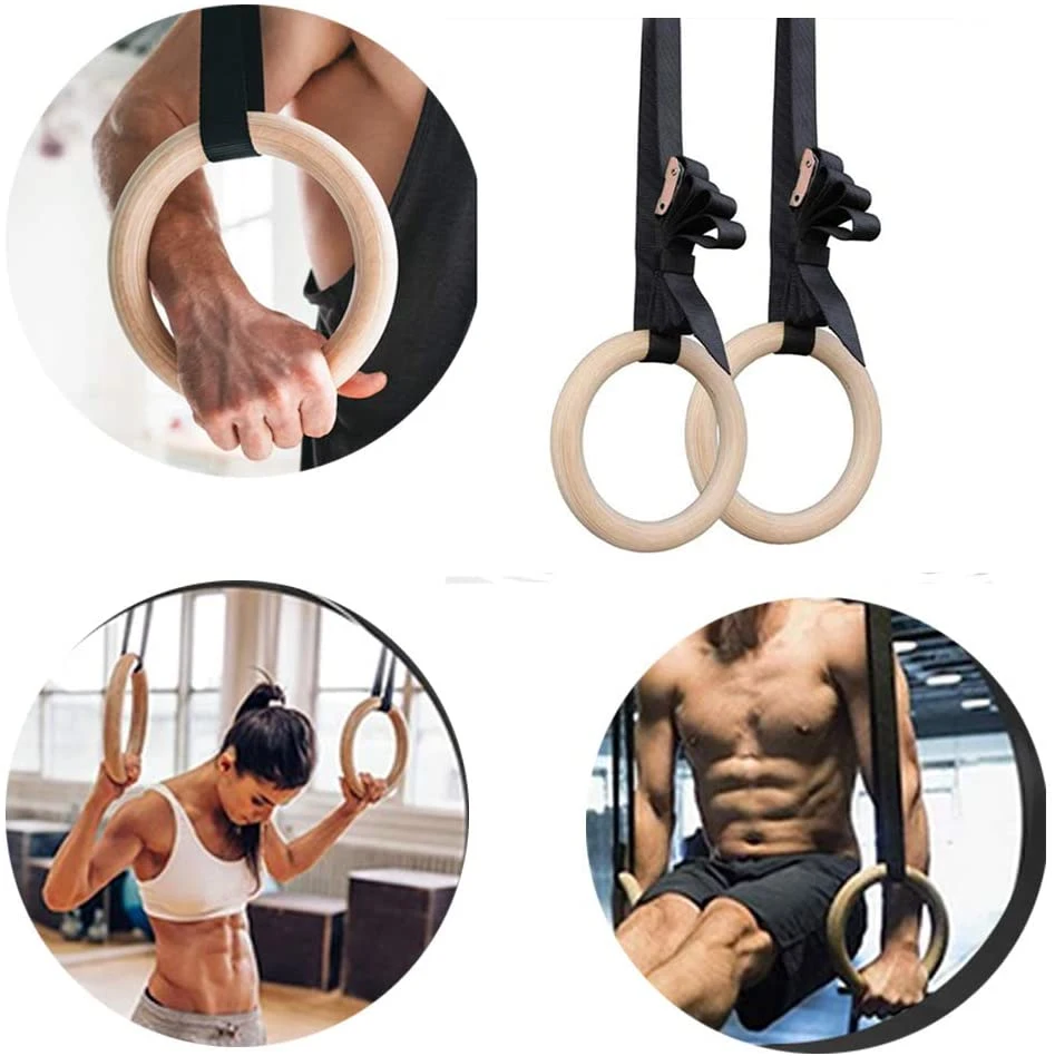Gym Rings Wooden Gymnastic Rings with Adjustable Straps Exercise Rings