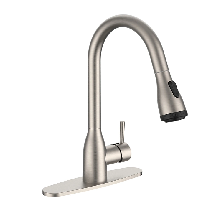 Sanipro America Brushed Nickel Zinc Alloy Pull Down Mixer Tap Water Sink Sprayer Taps Kitchen Faucet with Deck Plate