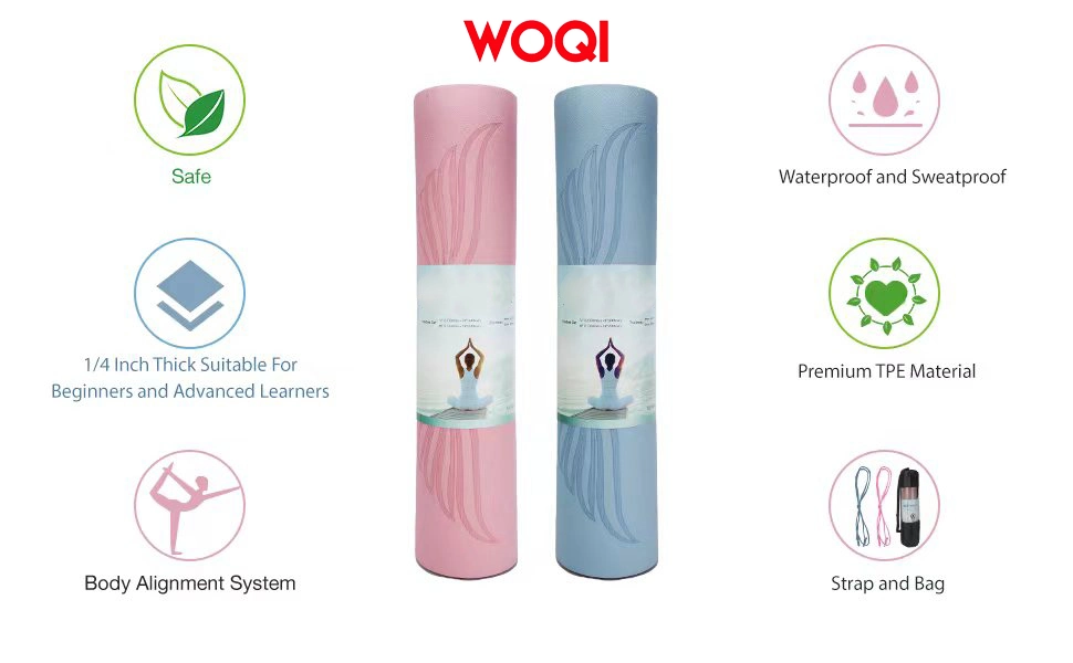 Woqi Customizable Logo Printing Pilates Sports Anti Slip 6mm Thick TPE Yoga Mat