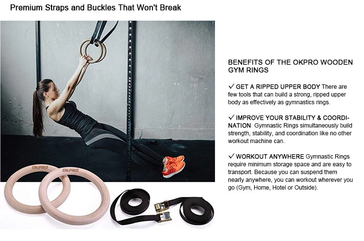 Okpro Fitness Nylon Strap Wooden Gymnastic Gym Rings