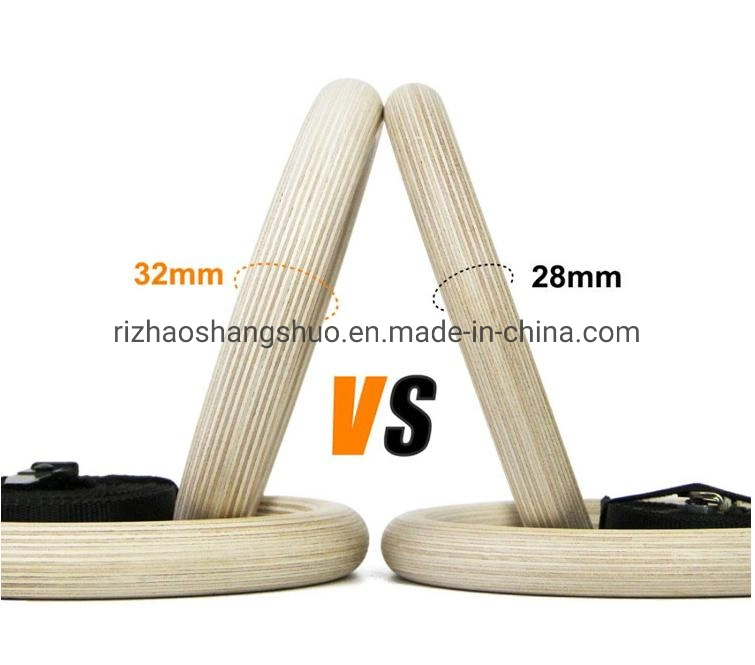 Wooden Gymnastic Rings with Straps Exercise Gym Rings Fitness Gymnastics Ring