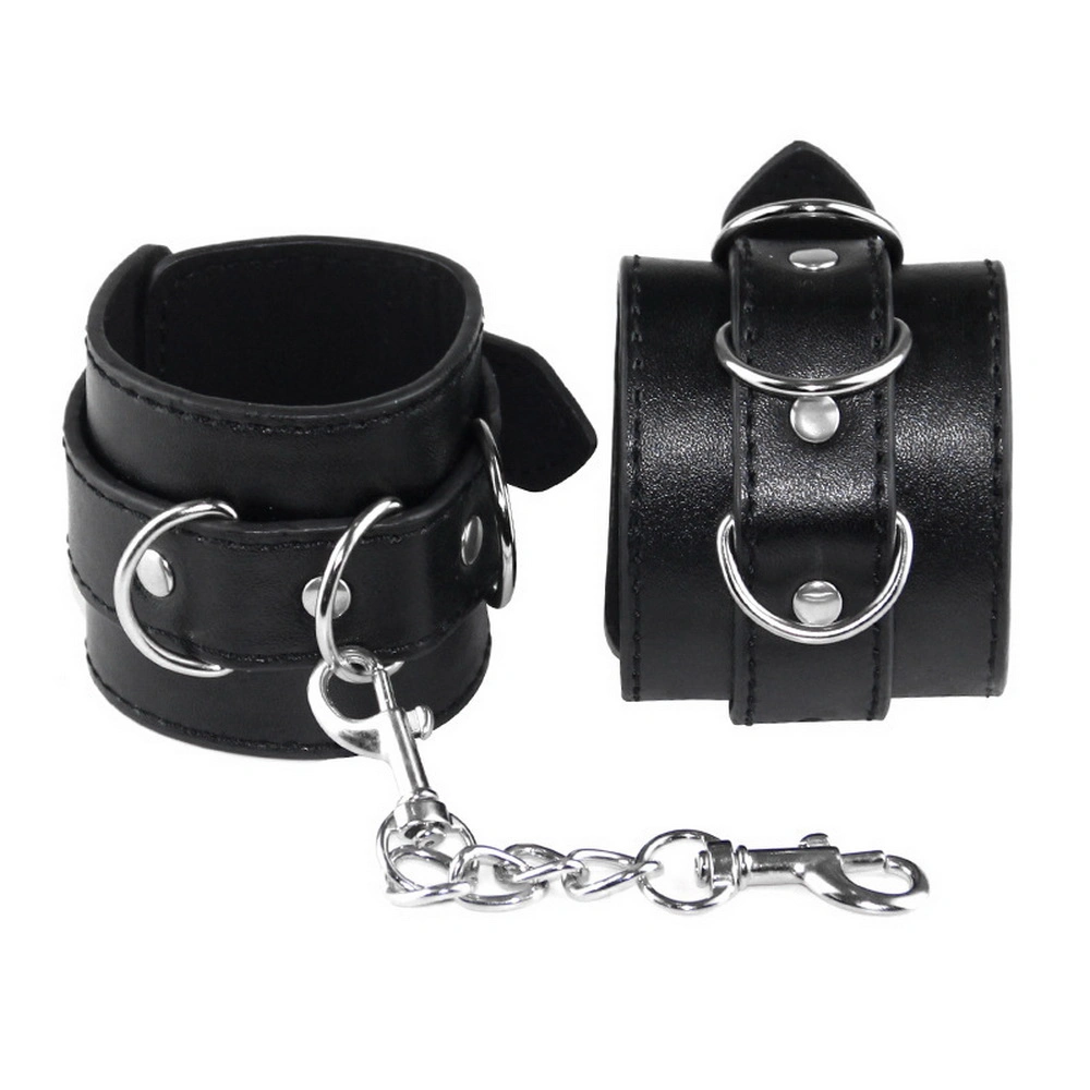 PU Material Black Leather Handcuffs Ankle Cuffs