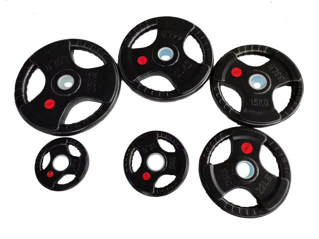 Tri Grips Black Rubber Coated Barbell Plate