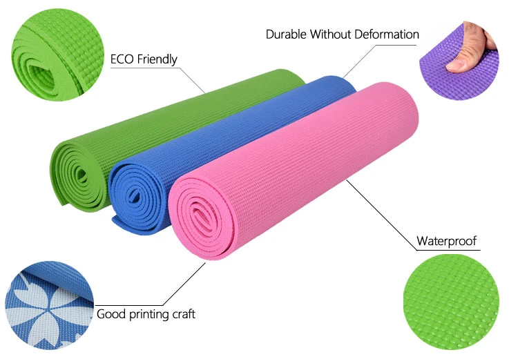 Wholesale Gym Eco-Friendly Fitness Home Custom Print 4mm 6mm High Density Roll PVC Foam Yoga Mat with Carrying Strap